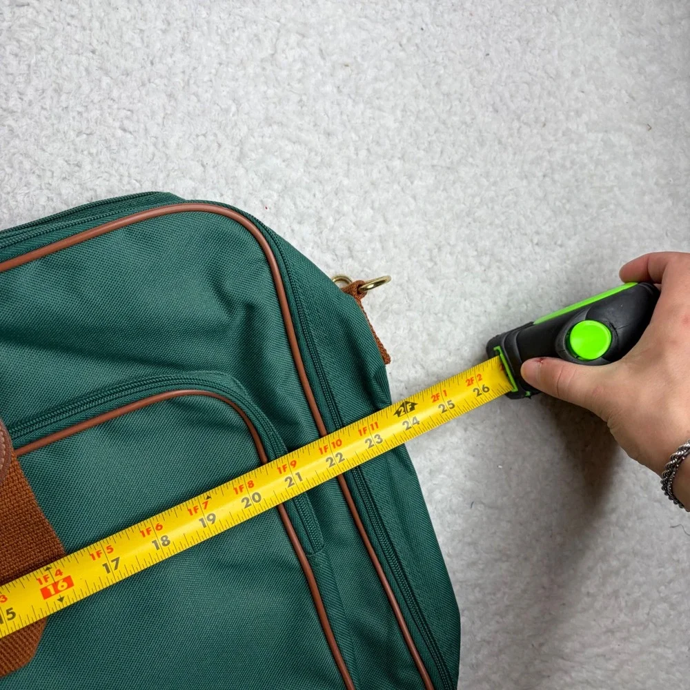 Polo Ralph Lauren Duffle Bag Green Canvas Brown Trim Travel Weekender
